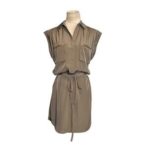Express khaki short sleeves shirt belted dress size Small
